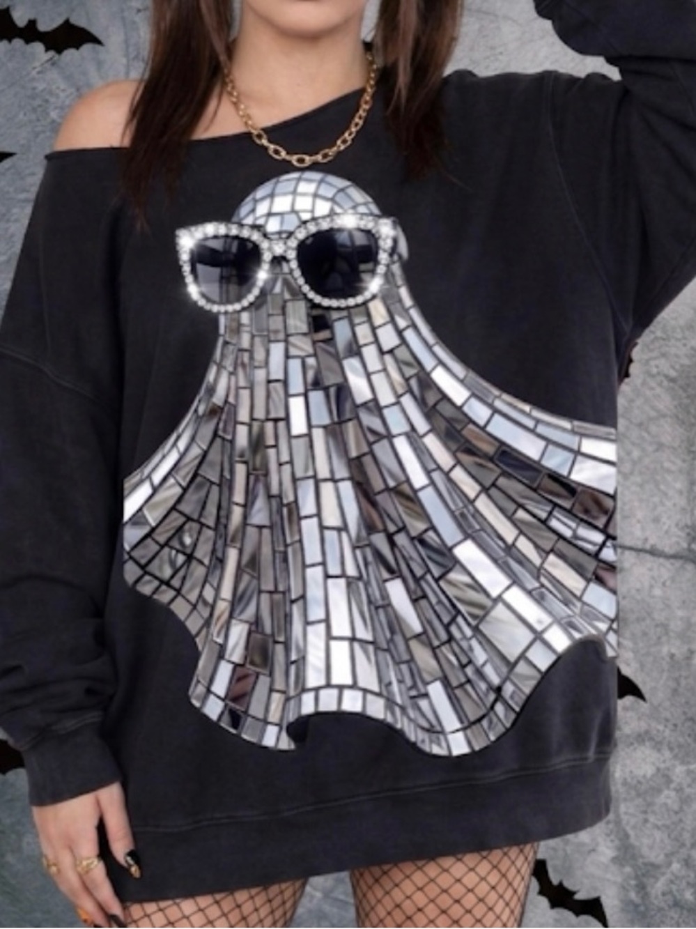 Disco Ghost Mosaic Graphic Long Sleeve Tee